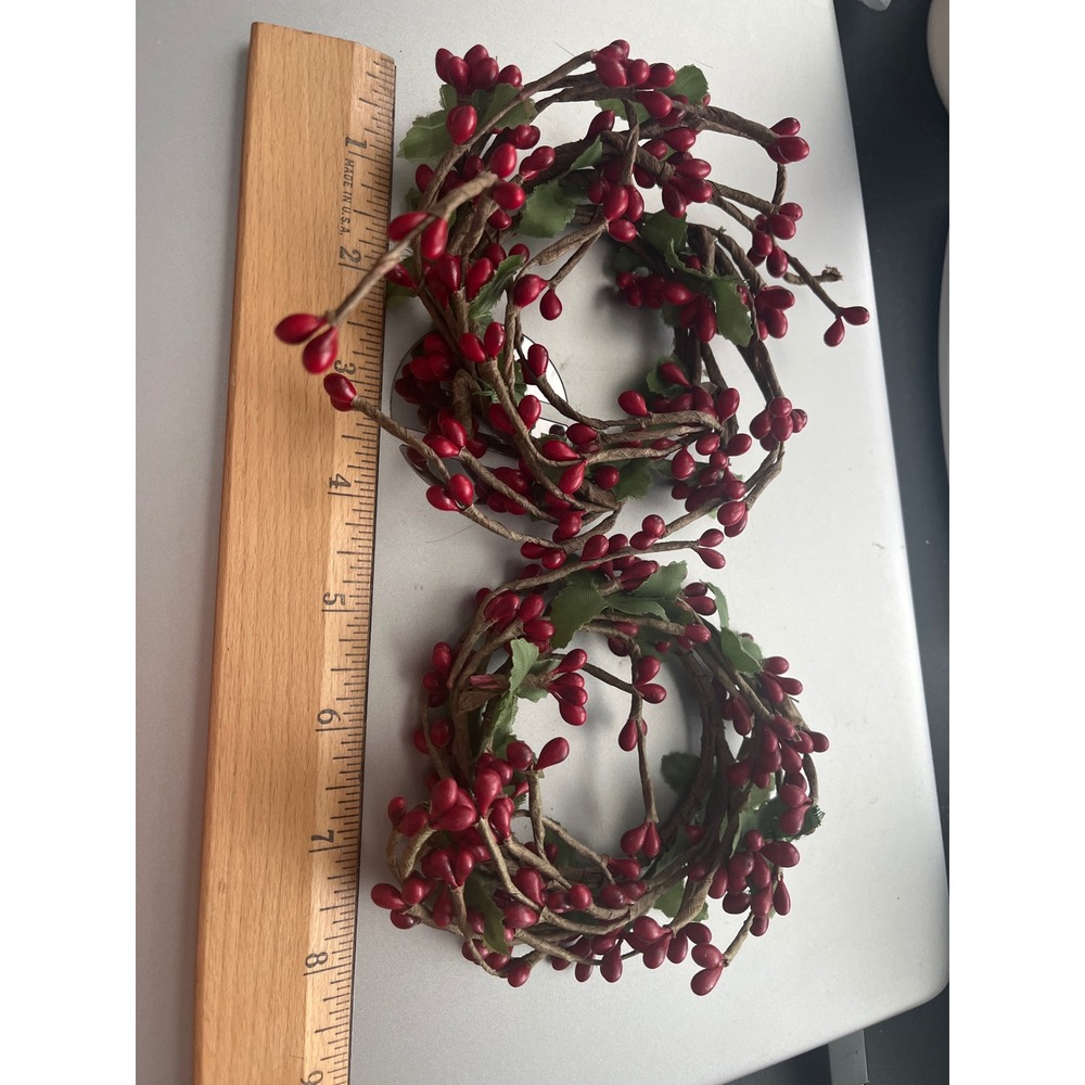 Red Pip Berry Candle Ring Wreaths Set of 2 Rustic Farmhouse Holiday Decor 4in